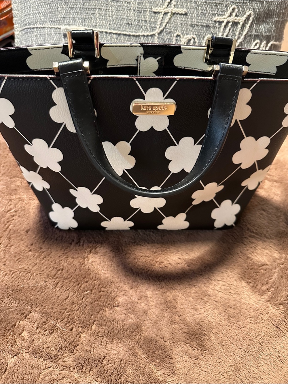 kate spade black and white floral-print tote